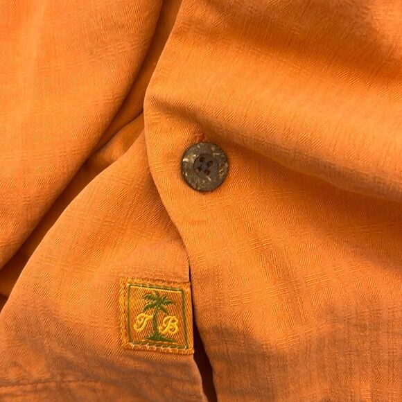 Tommy Bahama Men's Orange Textured 100% Silk Short Sleeve Button Up Shirt Medium - Picture 11 of 12